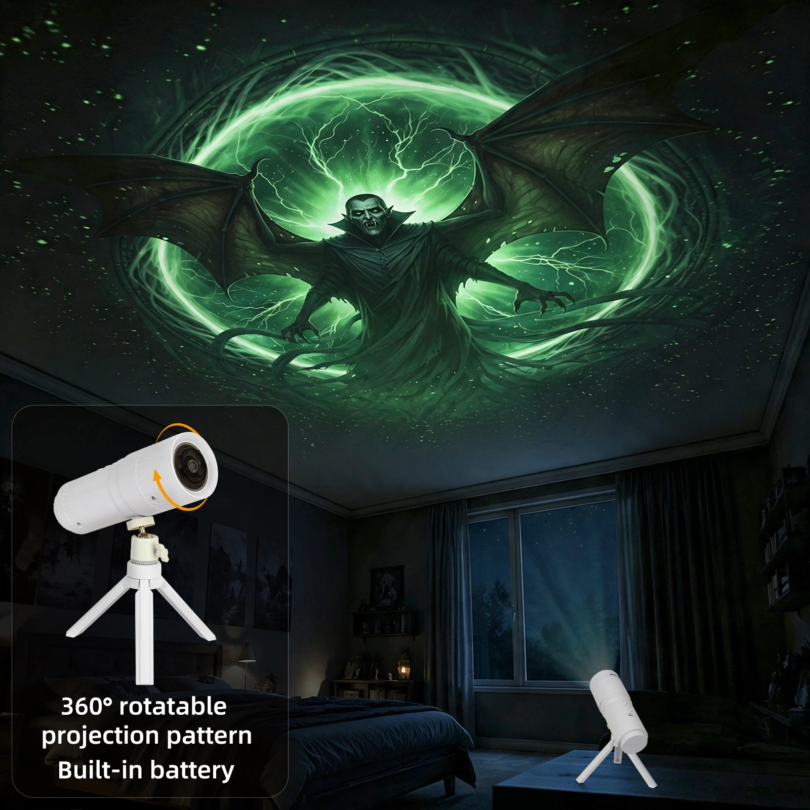 Halloween LED Projector Light, Telescope Shape Built In Battery Lamp With 16 Patterns,… — image 2