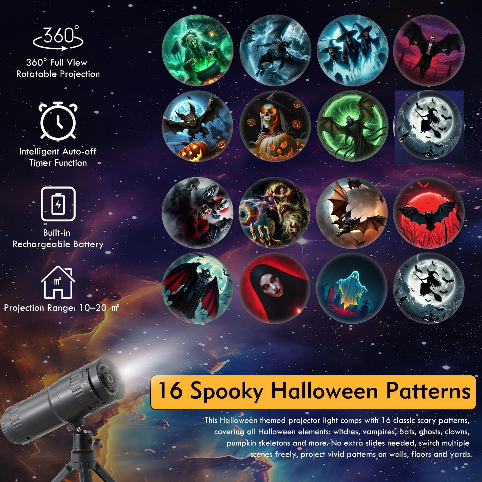 Halloween LED Projector Light, Telescope Shape Built In Battery Lamp With 16 Patterns,… — image 6