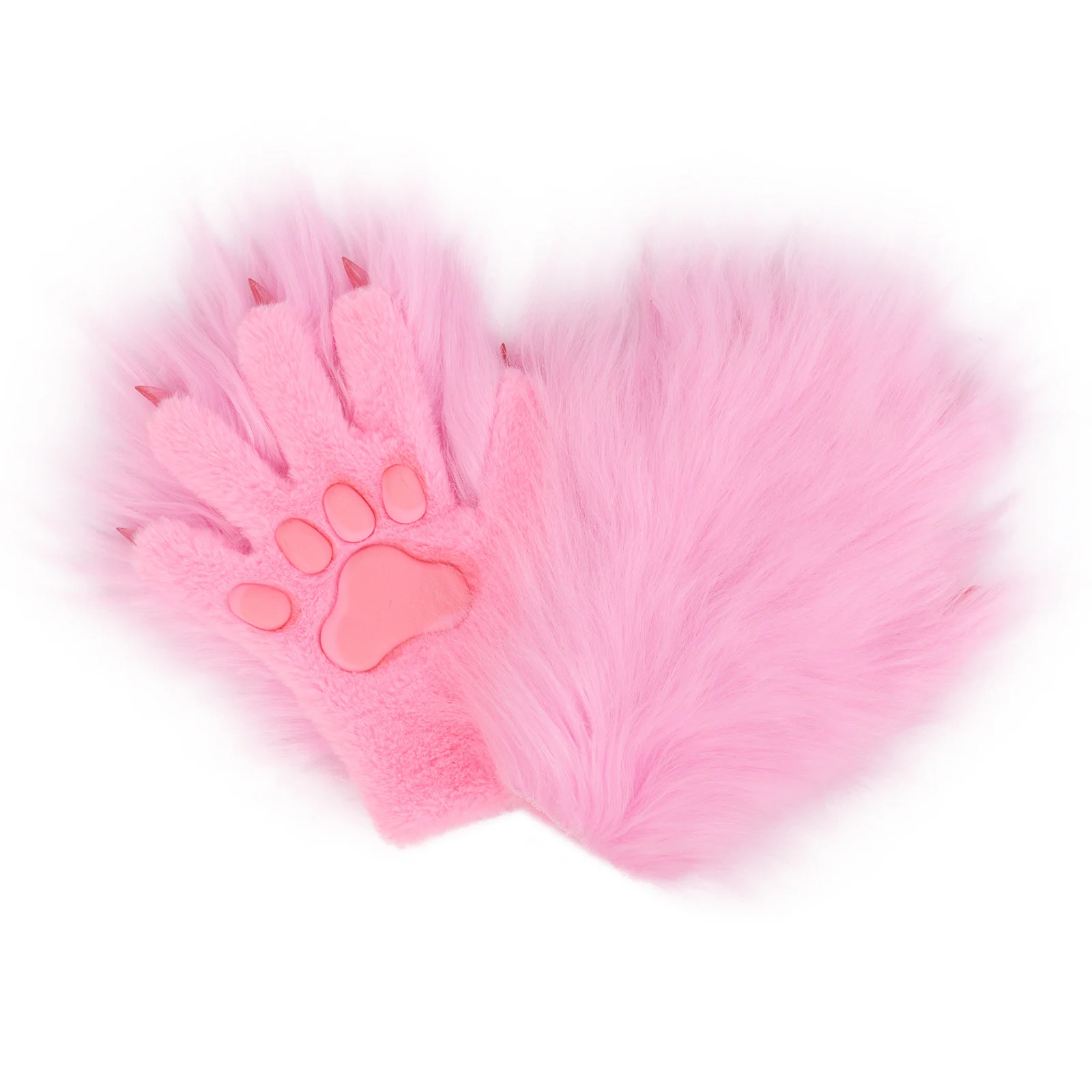 Halloween Long-plush Cat-claw Full-finger And Half-finger Gloves — image 3