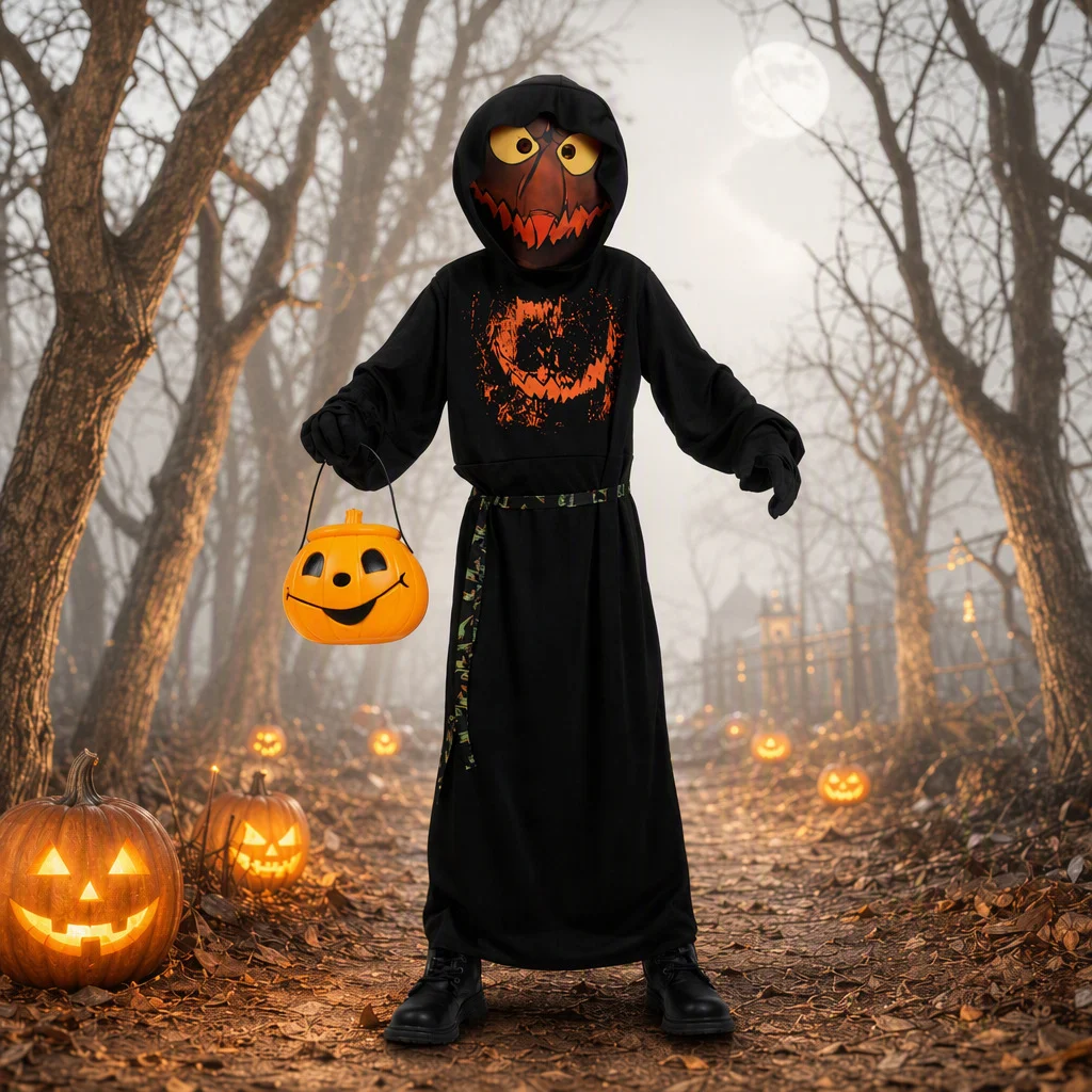Halloween Party Costume Kids Cloak Pumpkin Ghost Monster Cape — image 2
