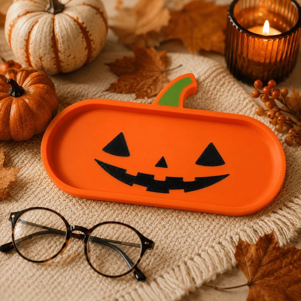 Halloween Pumpkin Eyeglasses Holder Tray, 3D Printed Jack O Lantern Glasses Organizer,… — image 4