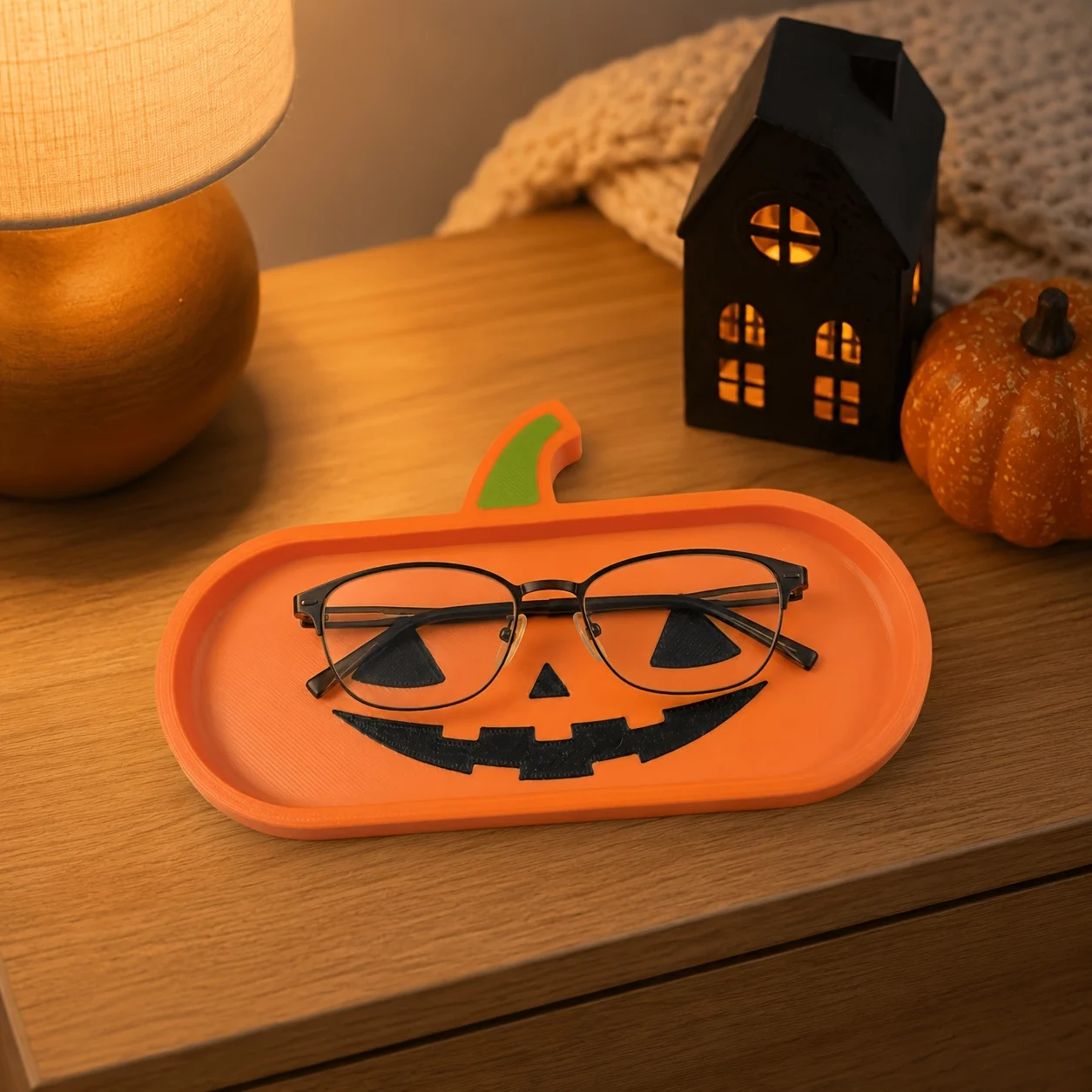 Halloween Pumpkin Eyeglasses Holder Tray, 3D Printed Jack O Lantern Glasses Organizer,… — image 7