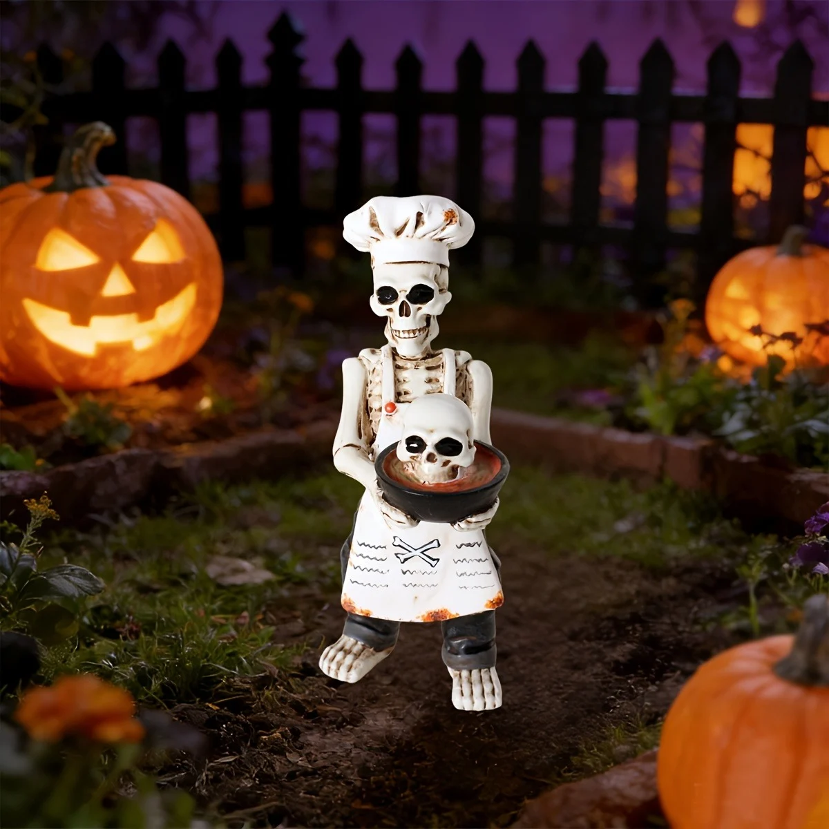 Halloween Skeleton Chef Figurine, Funny Skull Cook Statue With Mini Bowl, Gothic… — image 2