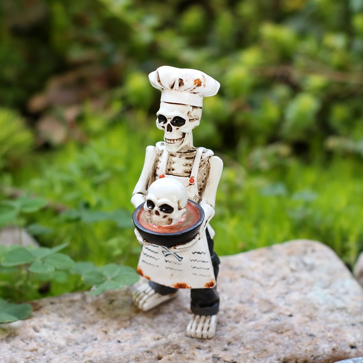 Halloween Skeleton Chef Figurine, Funny Skull Cook Statue With Mini Bowl, Gothic… — image 4