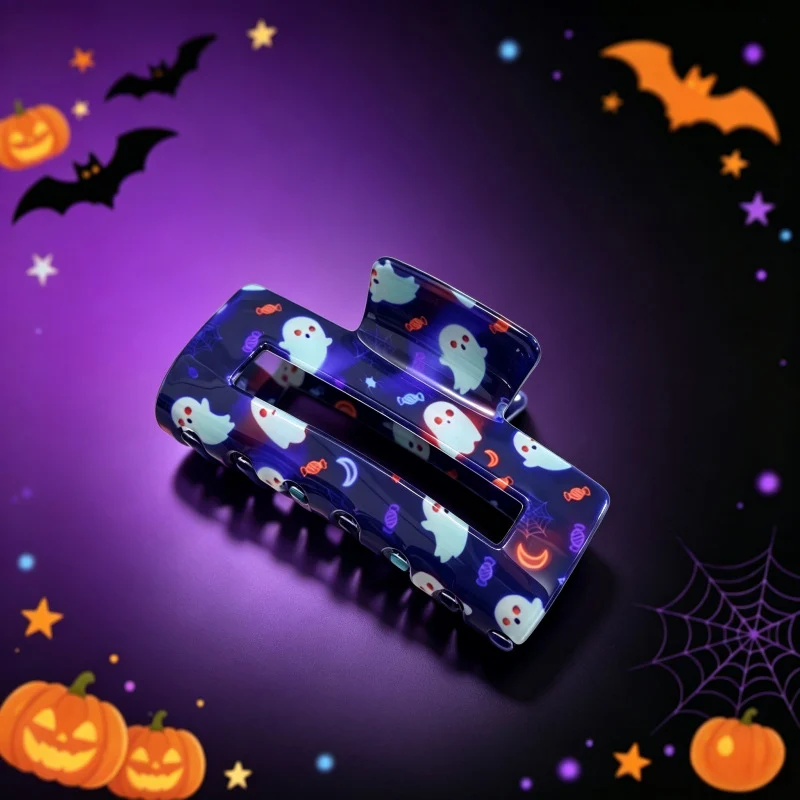 Halloween-themed Hair Clip Square With Skull And Black Cat Print — image 8