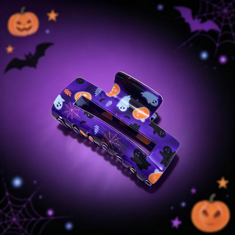 Halloween-themed Hair Clip Square With Skull And Black Cat Print — image 5
