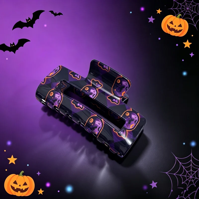 Halloween-themed Hair Clip Square With Skull And Black Cat Print — image 9