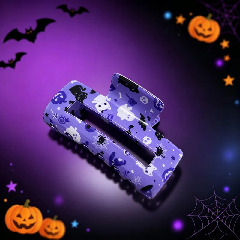 Halloween-themed Hair Clip Square With Skull And Black Cat Print — image 4