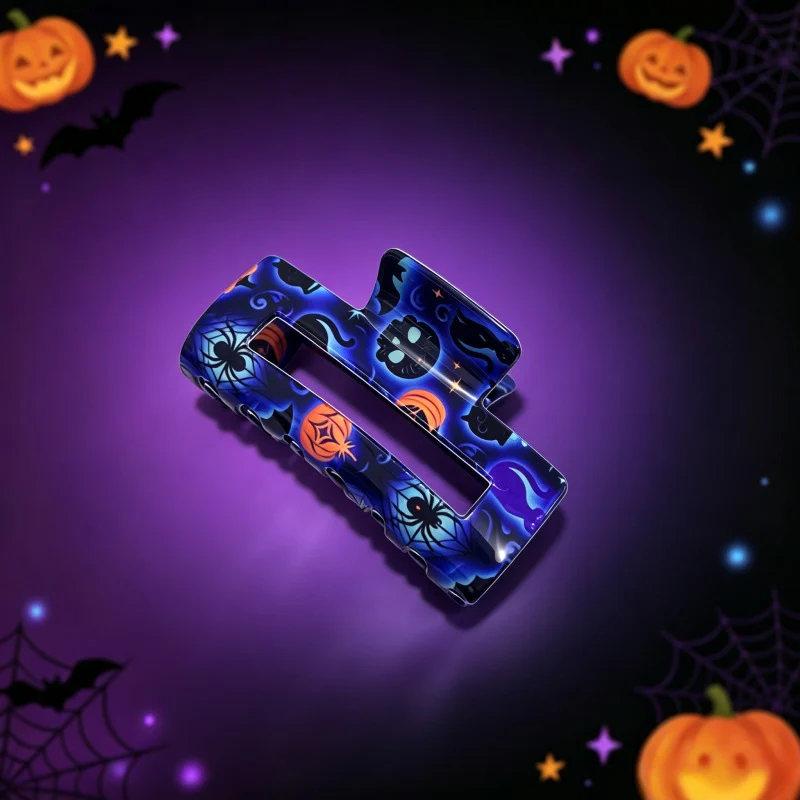 Halloween-themed Hair Clip Square With Skull And Black Cat Print — image 6