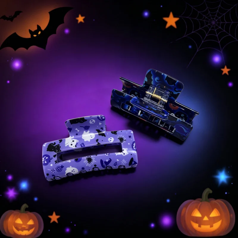 Halloween-themed Hair Clip Square With Skull And Black Cat Print — image 7