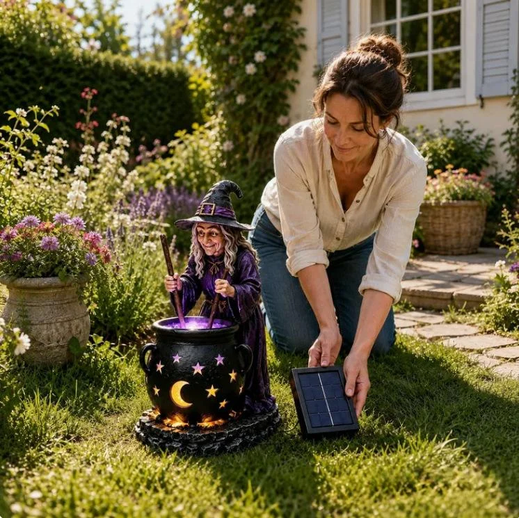 Halloween Witch Glowing Cauldron Solar Light — image 3