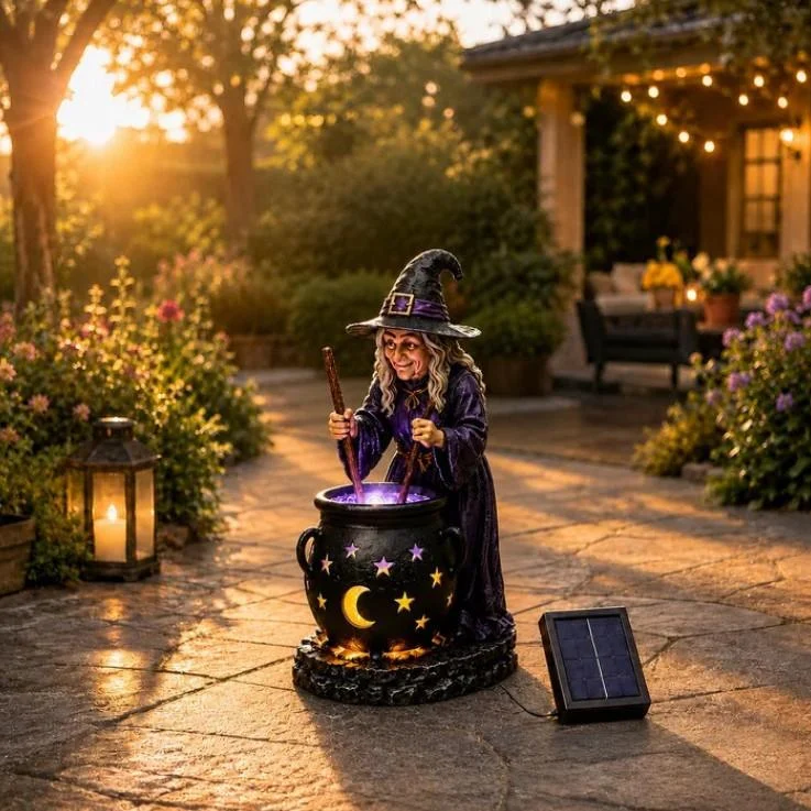 Halloween Witch Glowing Cauldron Solar Light — image 2