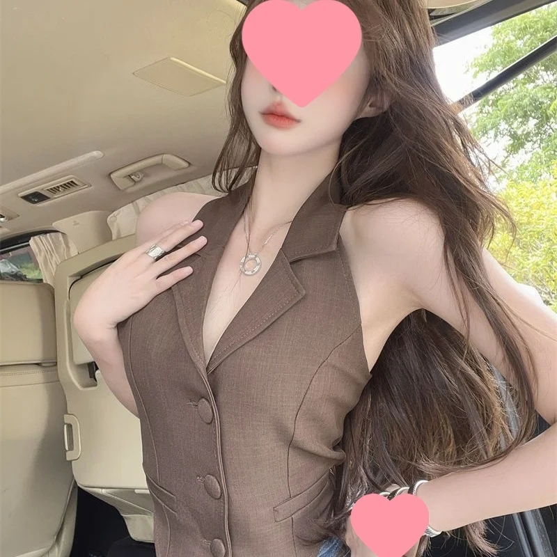 Halter Neck Backless Short Blazer Vest - Women's Sleeveless Tailored Crop Top For… — image 4