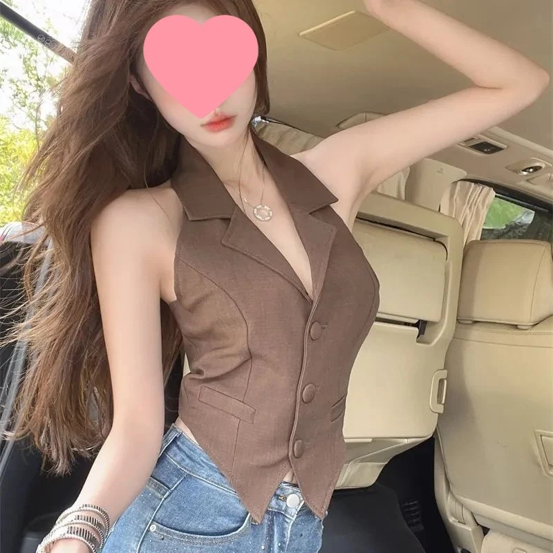 Halter Neck Backless Short Blazer Vest - Women's Sleeveless Tailored Crop Top For… — image 6