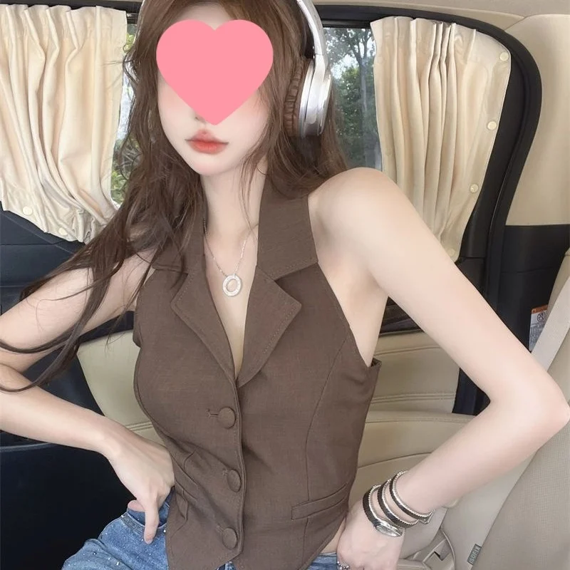 Halter Neck Backless Short Blazer Vest - Women's Sleeveless Tailored Crop Top For… — image 5