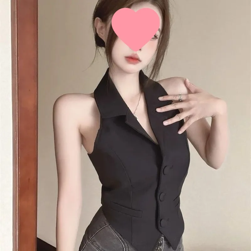 Halter Neck Backless Short Blazer Vest - Women's Sleeveless Tailored Crop Top For… — image 7