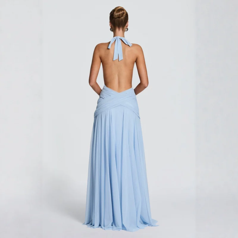Halter-neck Pleated Chiffon Evening Dress For Women — image 3
