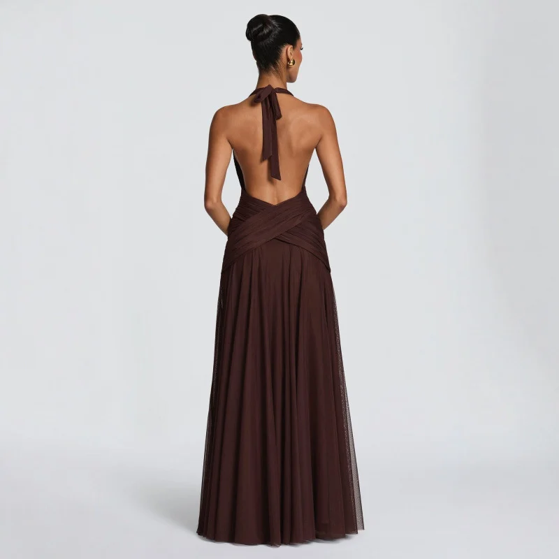 Halter-neck Pleated Chiffon Evening Dress For Women — image 4