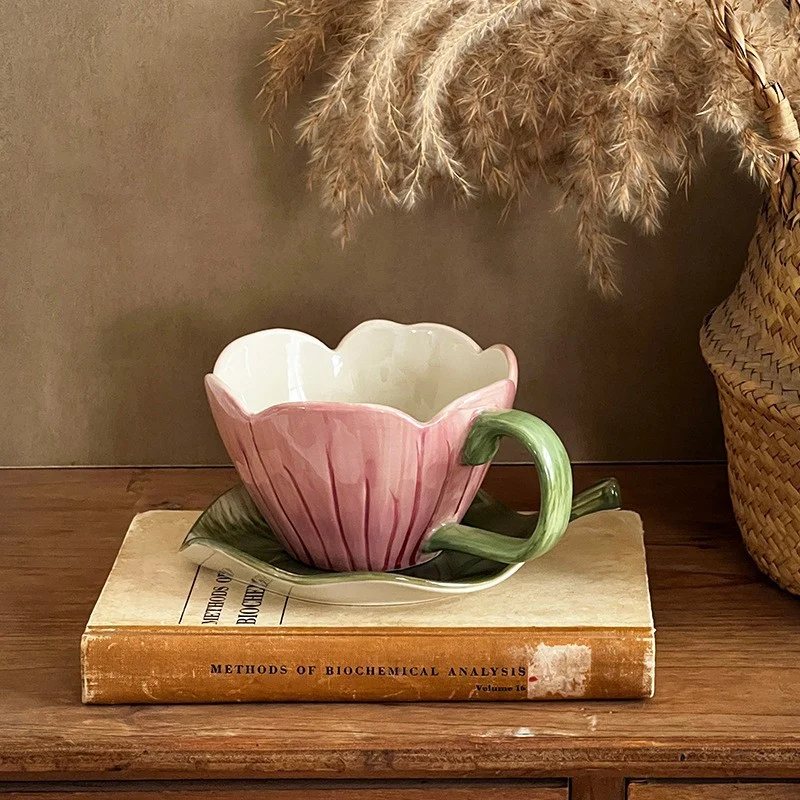 Hand-painted Tulip Floral Ceramic Coffee Cup And Saucer Set — image 1
