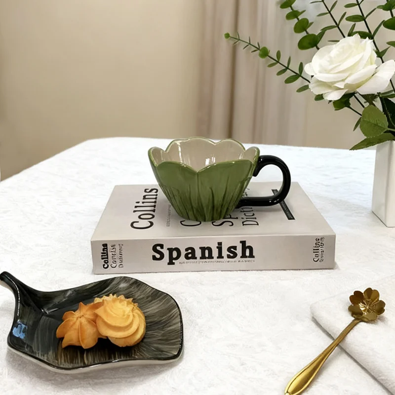 Hand-painted Tulip Floral Ceramic Coffee Cup And Saucer Set — image 4