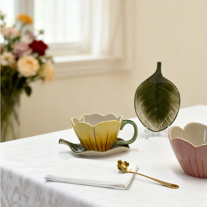 Hand-painted Tulip Floral Ceramic Coffee Cup And Saucer Set — image 2