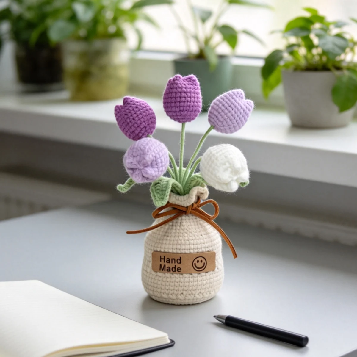 Handmade Crochet Knitted Tulip Potted Vase Ornament For Thank You Gift Living Room… — image 3