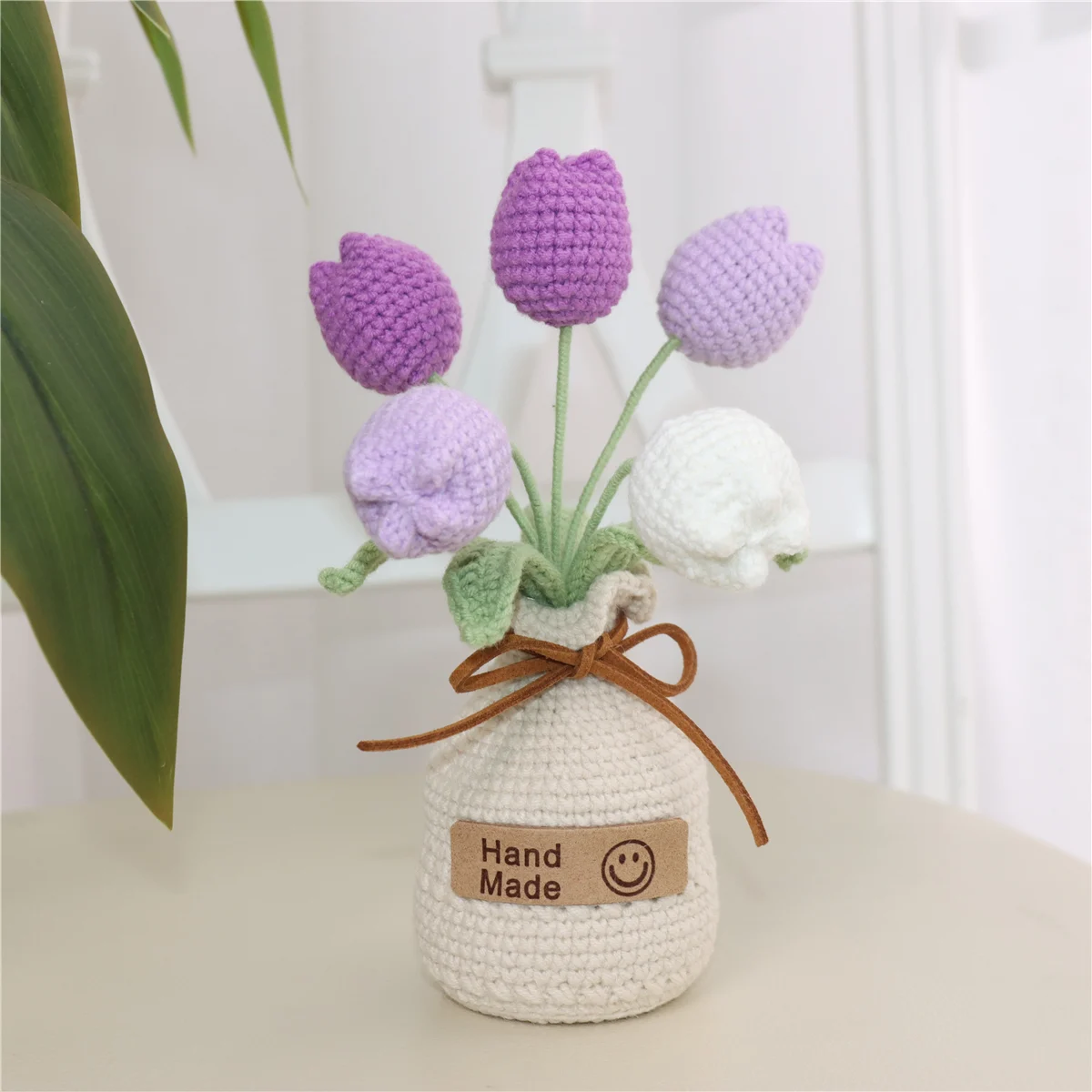 Handmade Crochet Knitted Tulip Potted Vase Ornament For Thank You Gift Living Room… — image 4