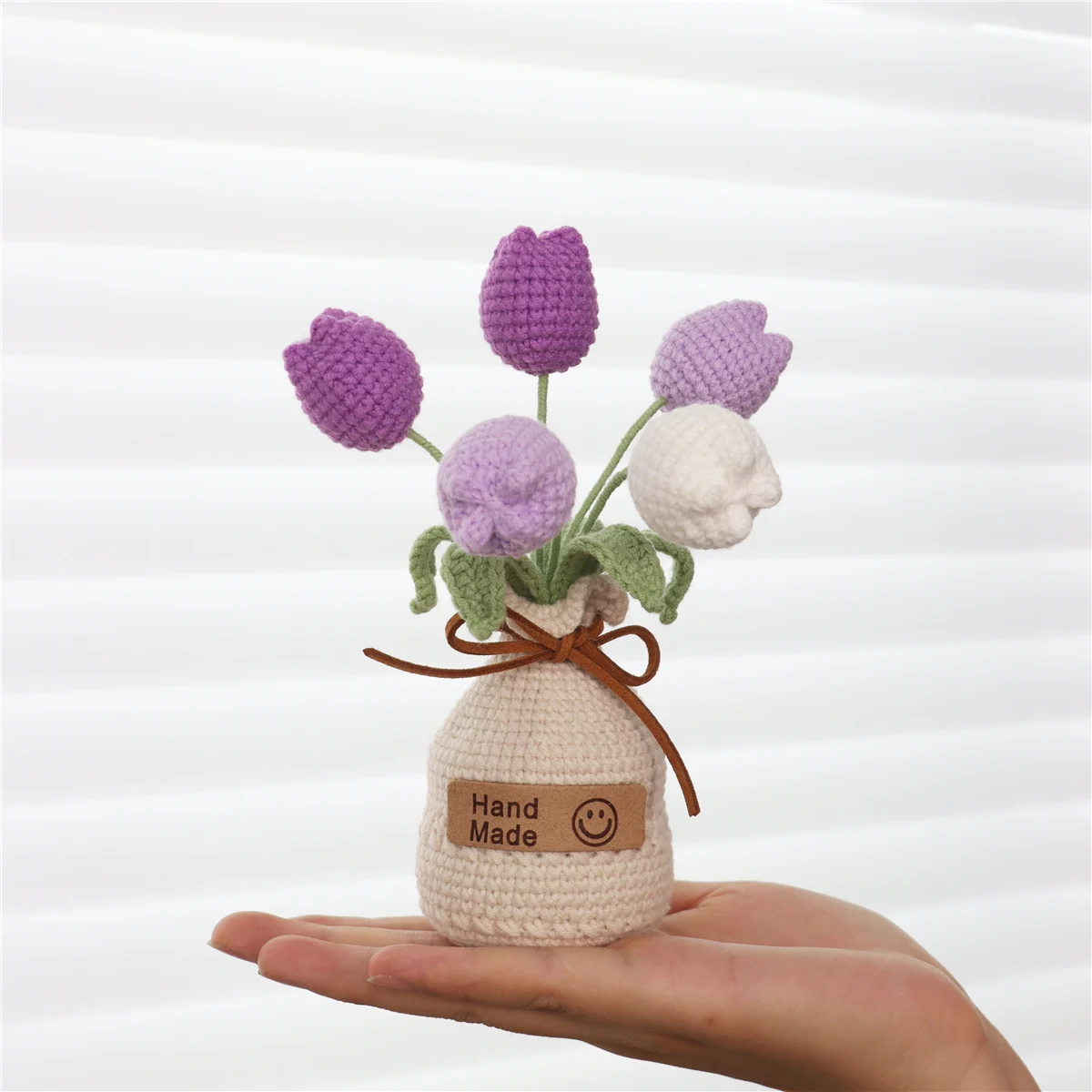 Handmade Crochet Knitted Tulip Potted Vase Ornament For Thank You Gift Living Room… — image 1
