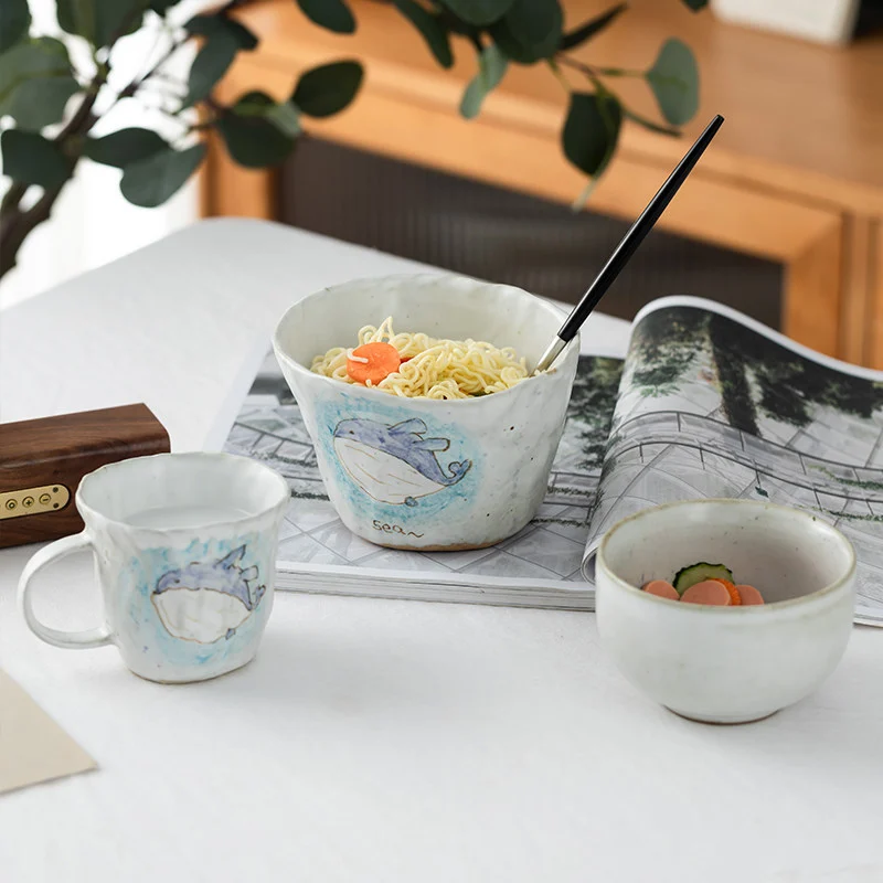 Handmade Cute Little Whale Mug Coffee Cup Instant Noodle Bowl Large Rice Plate… — image 5