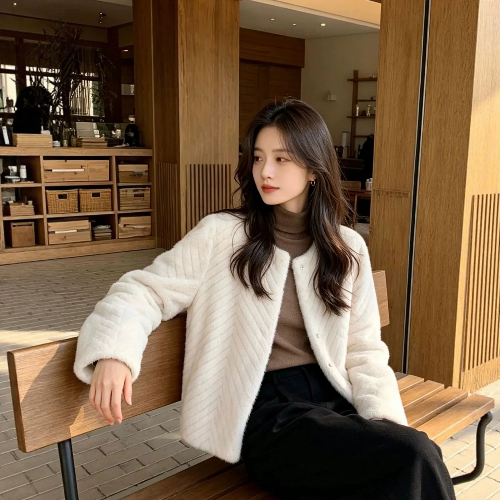 Herringbone Wool Coat With European Sable Fur Lining — image 6