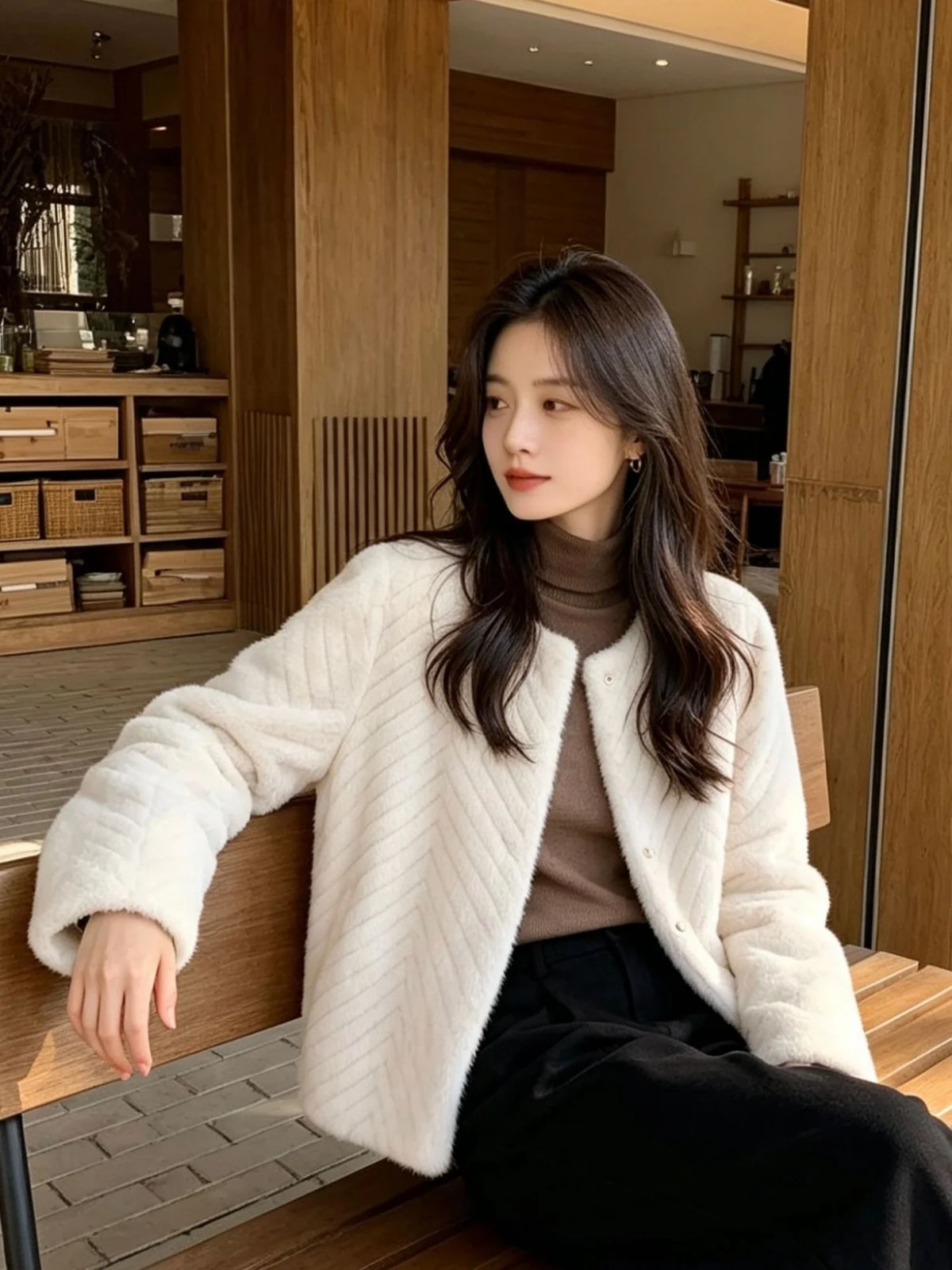 Herringbone Wool Coat With European Sable Fur Lining — image 2