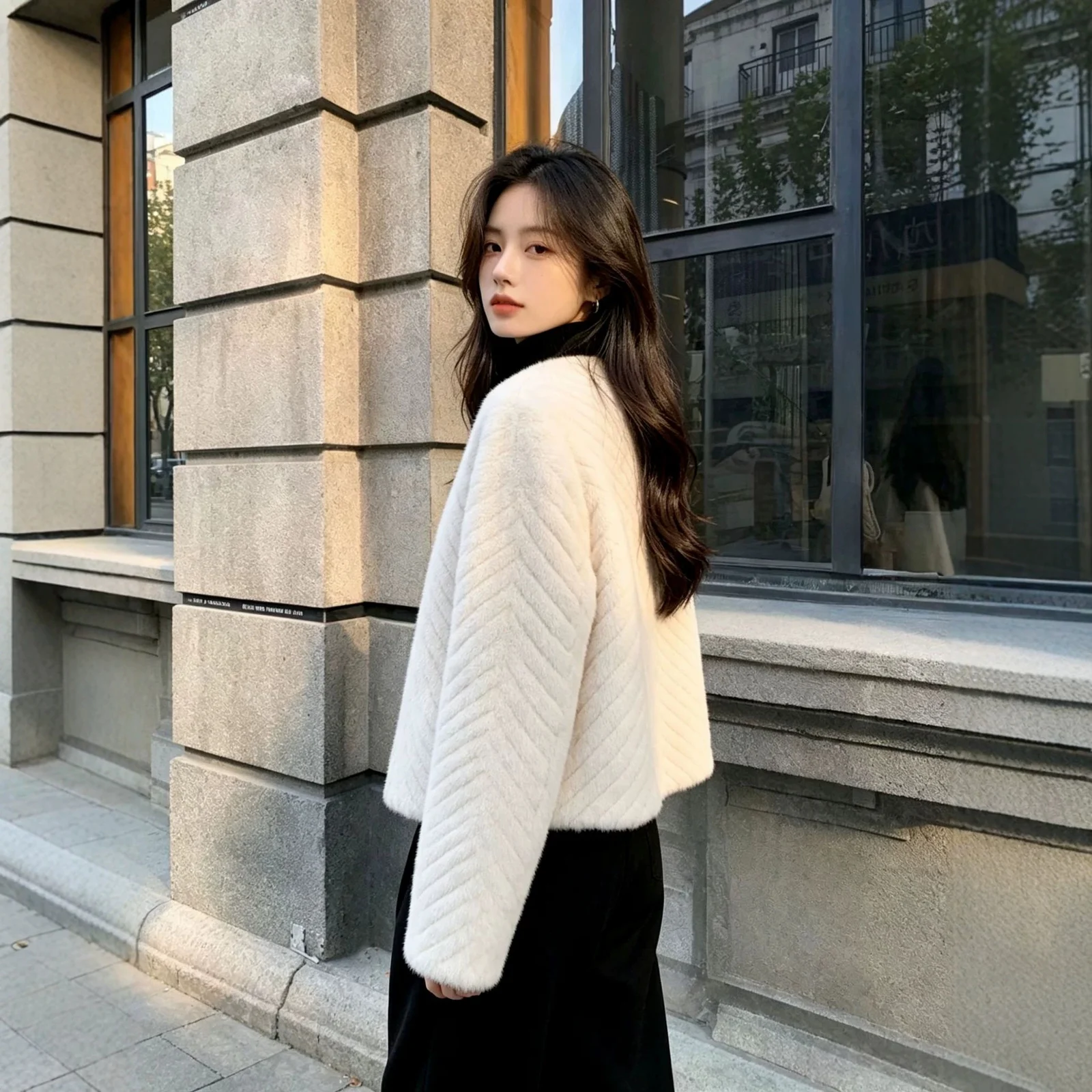 Herringbone Wool Coat With European Sable Fur Lining — image 3
