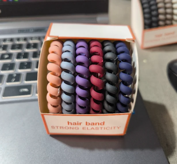 High-elastic Telephone Cord Hair Ring-light Coffee + Khaki Rice-6 Pieces-1 Box — image 4