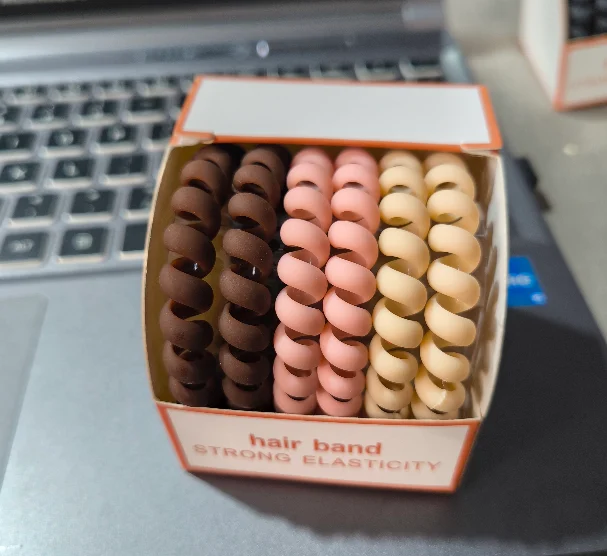 High-elastic Telephone Cord Hair Ring-light Coffee + Khaki Rice-6 Pieces-1 Box — image 5