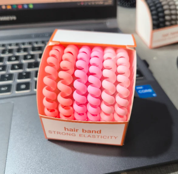 High-elastic Telephone Cord Hair Ring-light Coffee + Khaki Rice-6 Pieces-1 Box — image 2