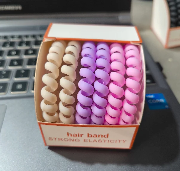 High-elastic Telephone Cord Hair Ring-light Coffee + Khaki Rice-6 Pieces-1 Box — image 3