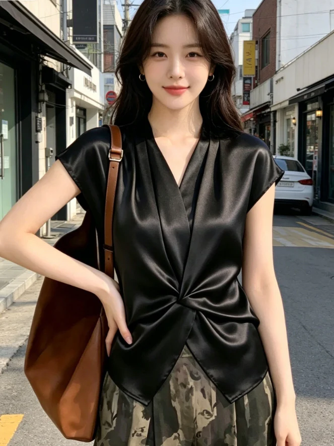 High-end Chic Satin Top With A Slimming Western-style Design — image 5