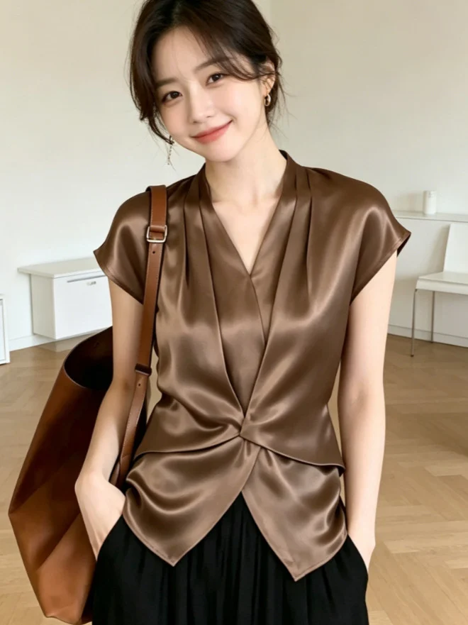 High-end Chic Satin Top With A Slimming Western-style Design — image 4