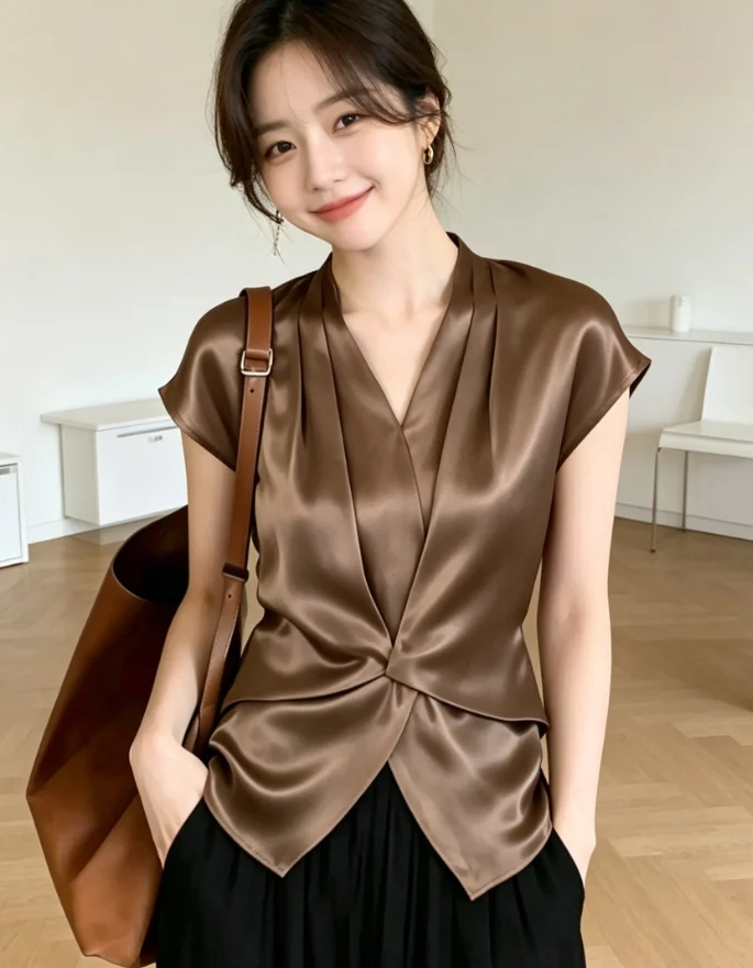 High-end Chic Satin Top With A Slimming Western-style Design — image 3