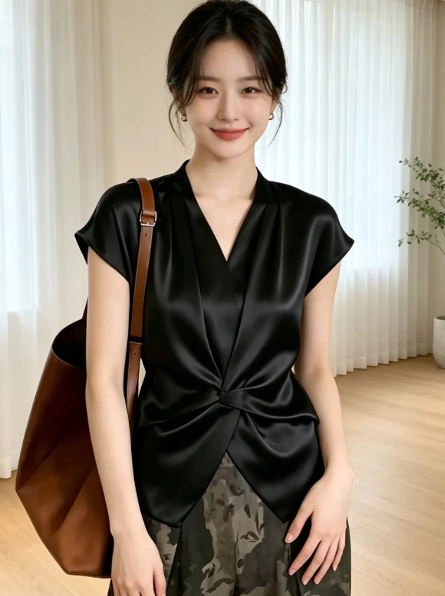 High-end Chic Satin Top With A Slimming Western-style Design — image 2