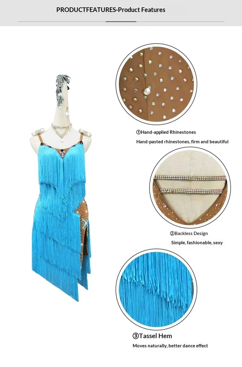 High-end Fringed Dress For Professional Latin Dance Competitions In Blue — image 5