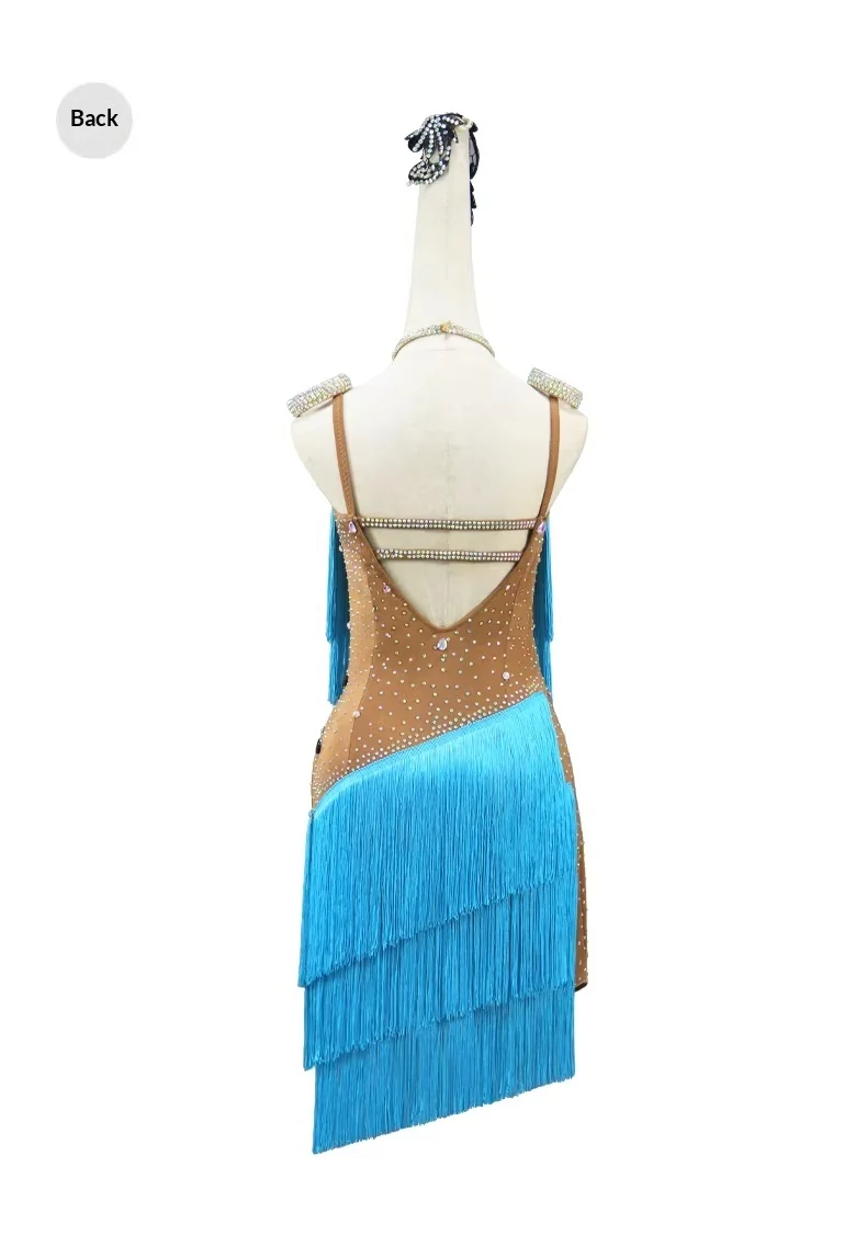 High-end Fringed Dress For Professional Latin Dance Competitions In Blue — image 2