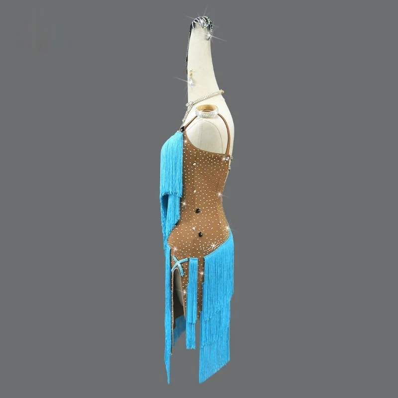 High-end Fringed Dress For Professional Latin Dance Competitions In Blue — image 4