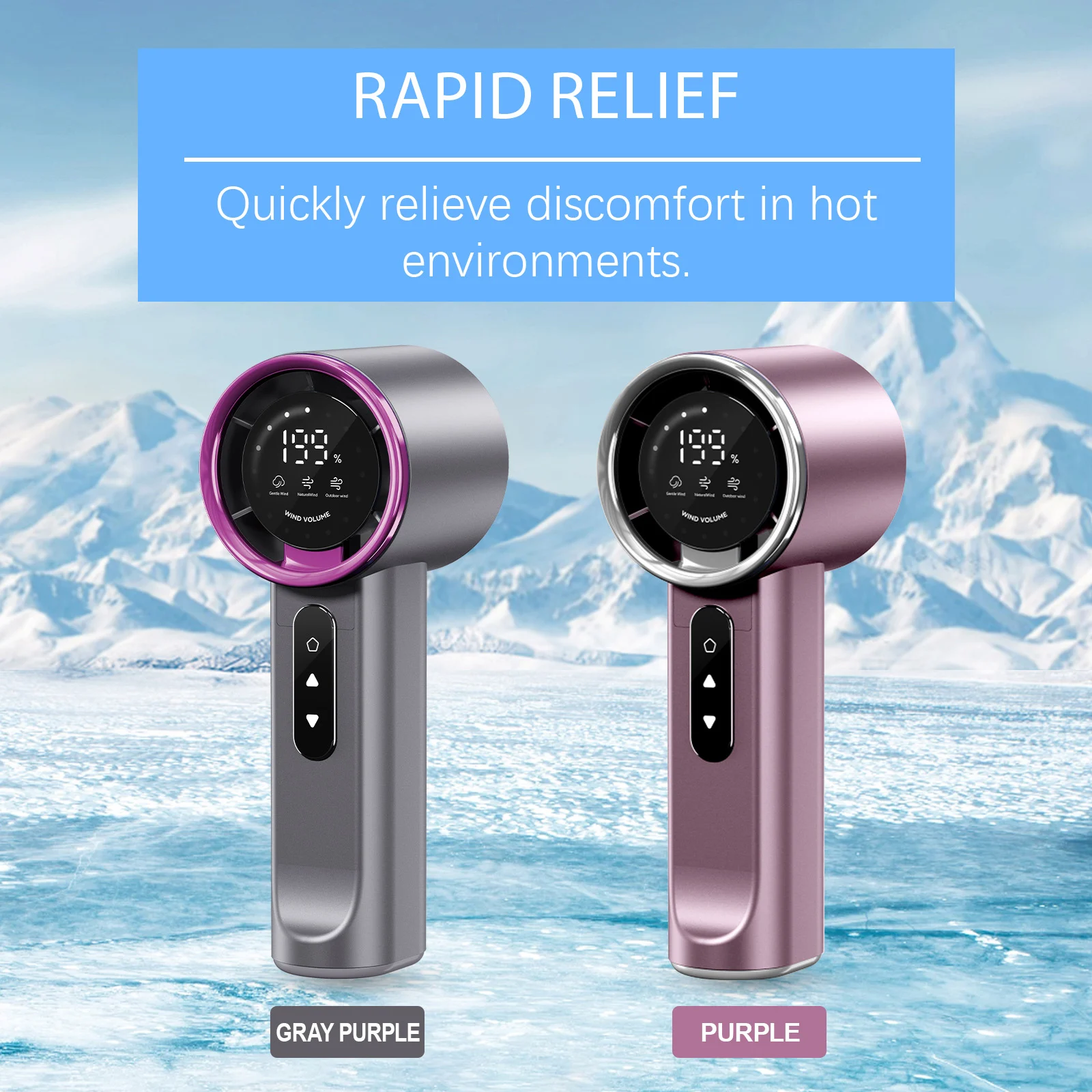 High Speed Handheld Fan Gray Purple 1pc 1 Box — image 6