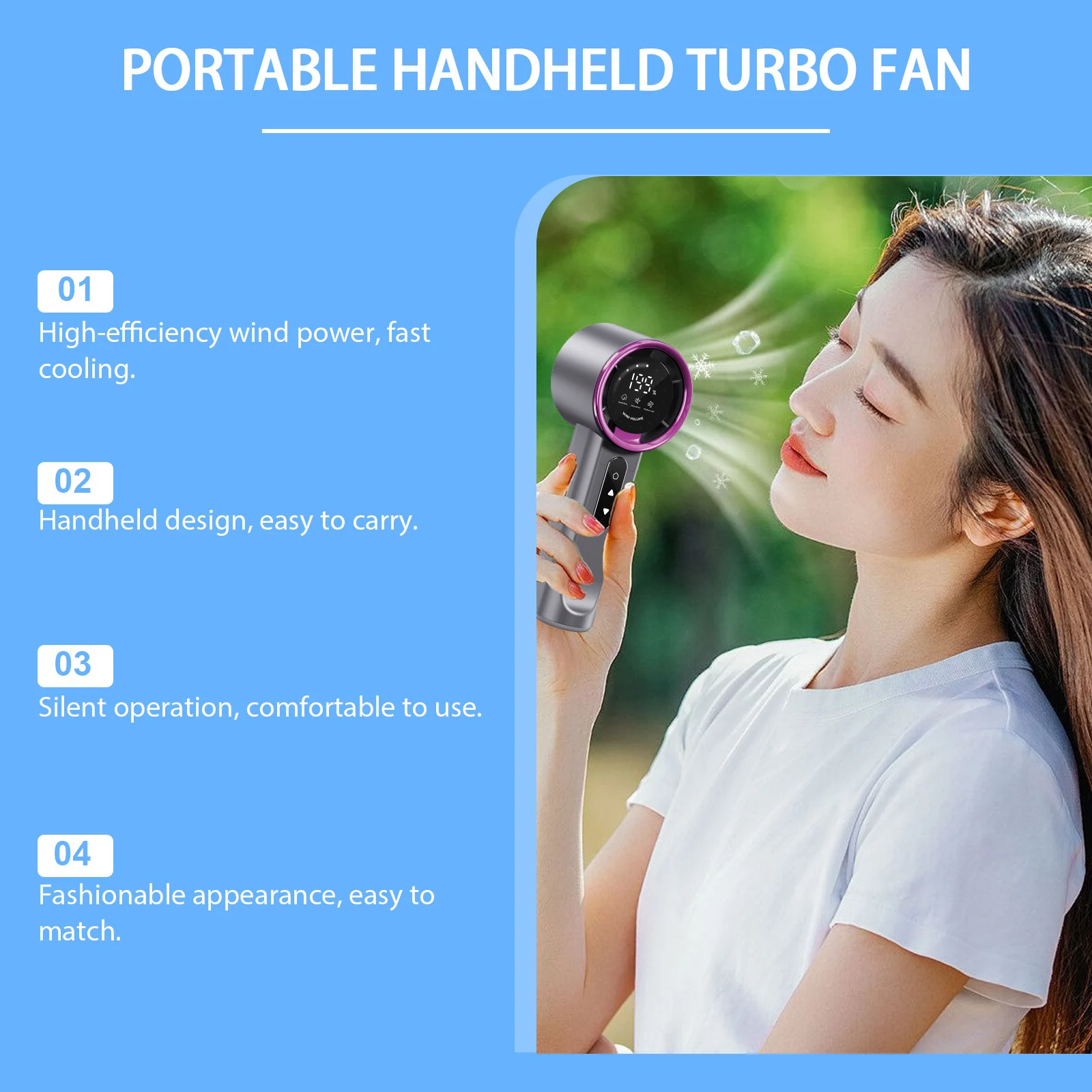 High Speed Handheld Fan Gray Purple 1pc 1 Box — image 5