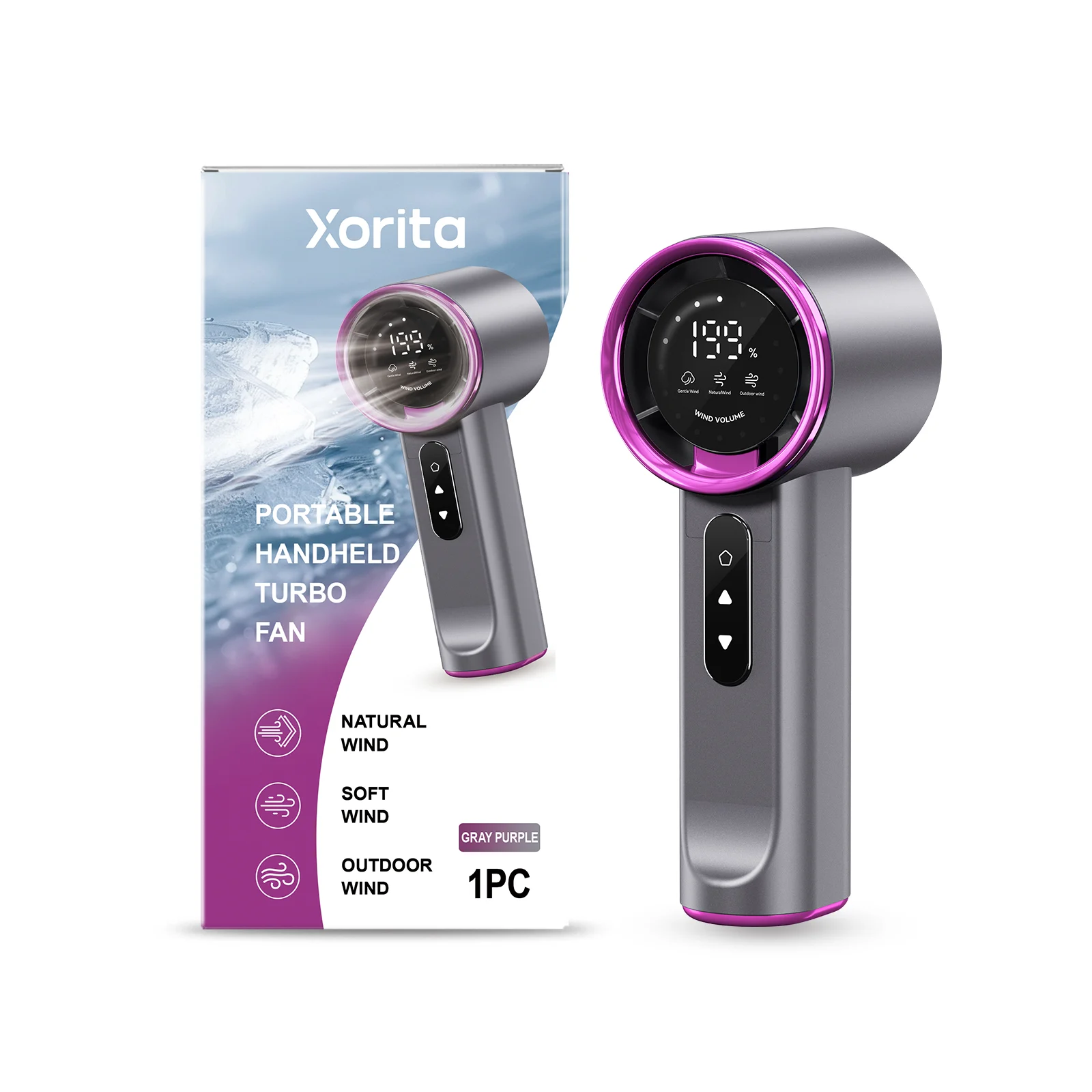 High Speed Handheld Fan Gray Purple 1pc 1 Box — image 4