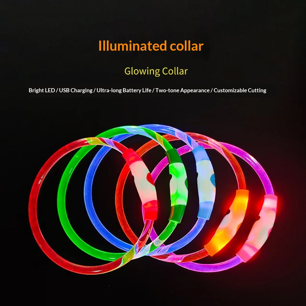 High-transparency Fiber Optic Light-emitting Rechargeable LED Pet Collar — image 2