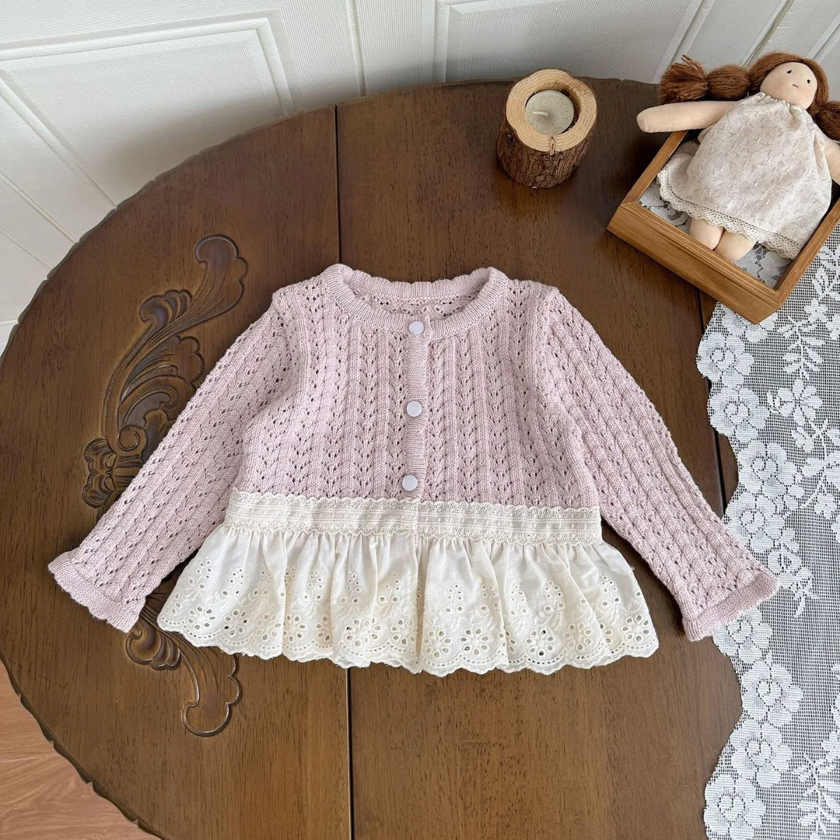 Hollow-out Knitted Cardigan For Baby Girls — image 6