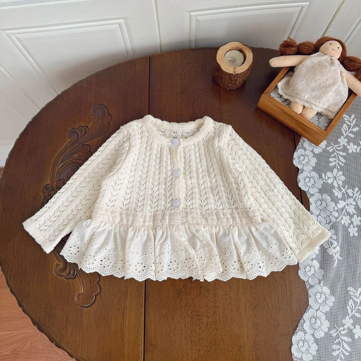 Hollow-out Knitted Cardigan For Baby Girls — image 3
