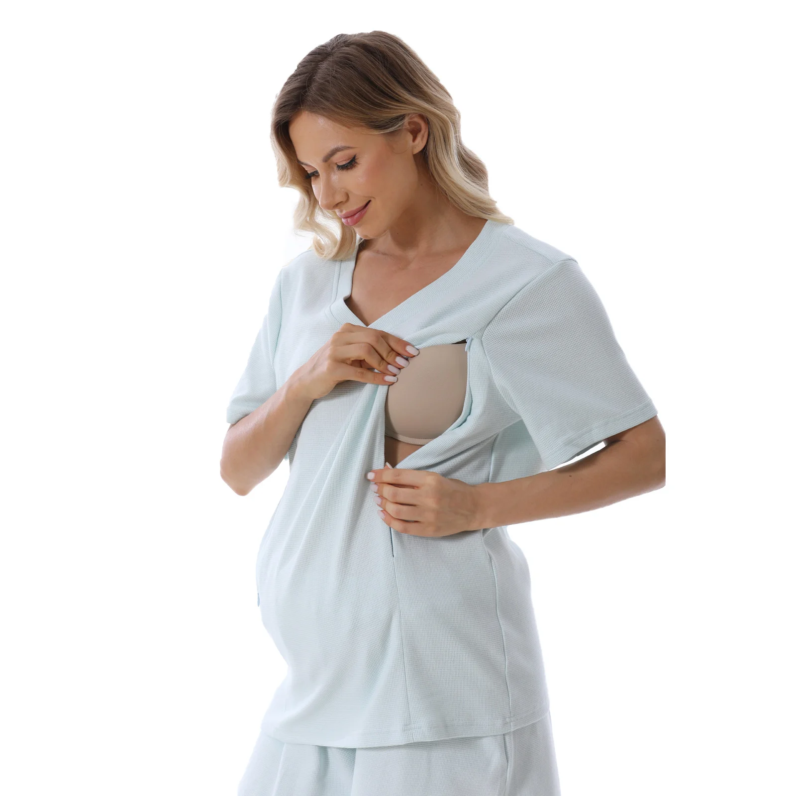 Home Wear Summer Waffle Short Maternity Suit — image 3